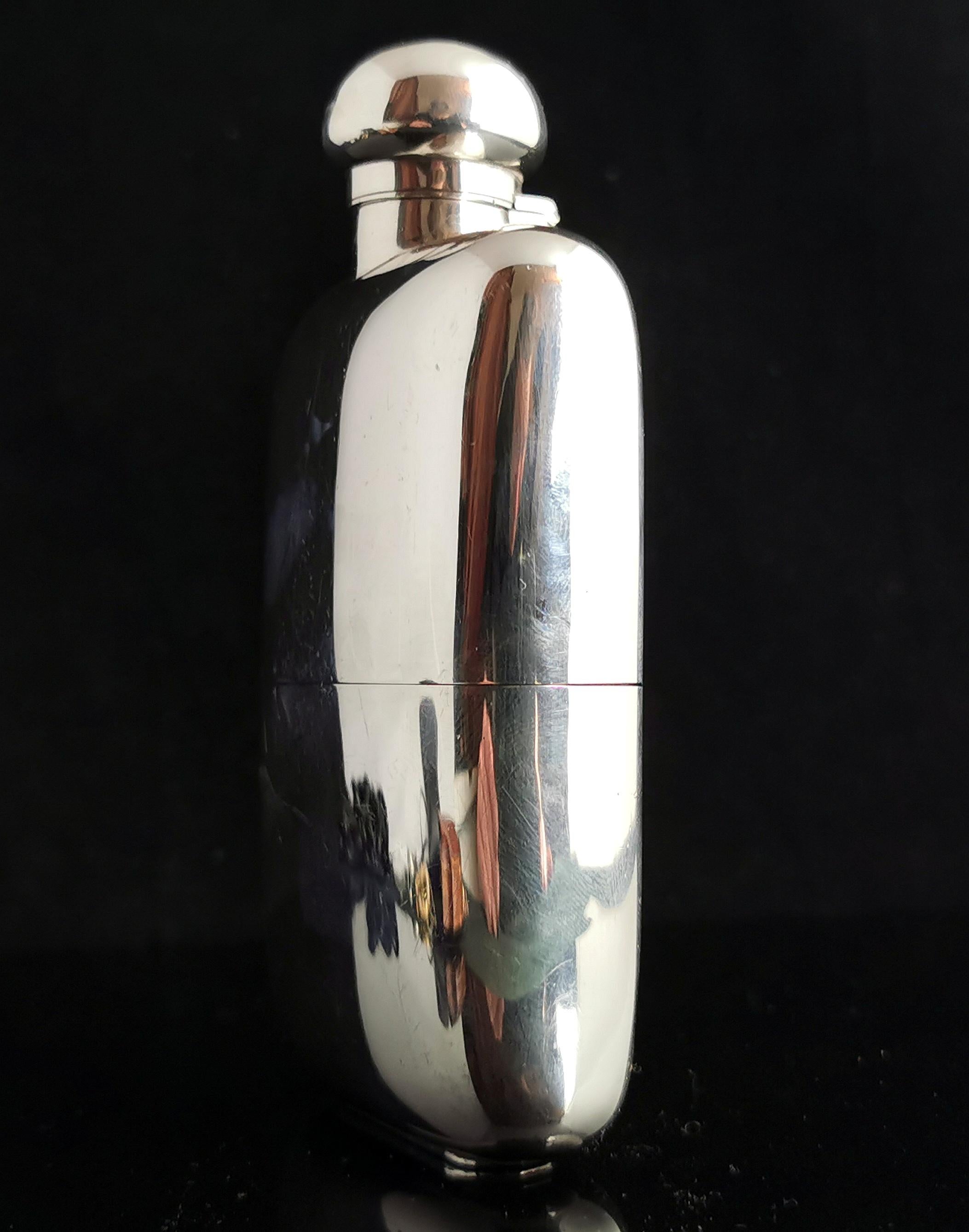 Antique Sterling Silver Hip Flask, Art Deco 10