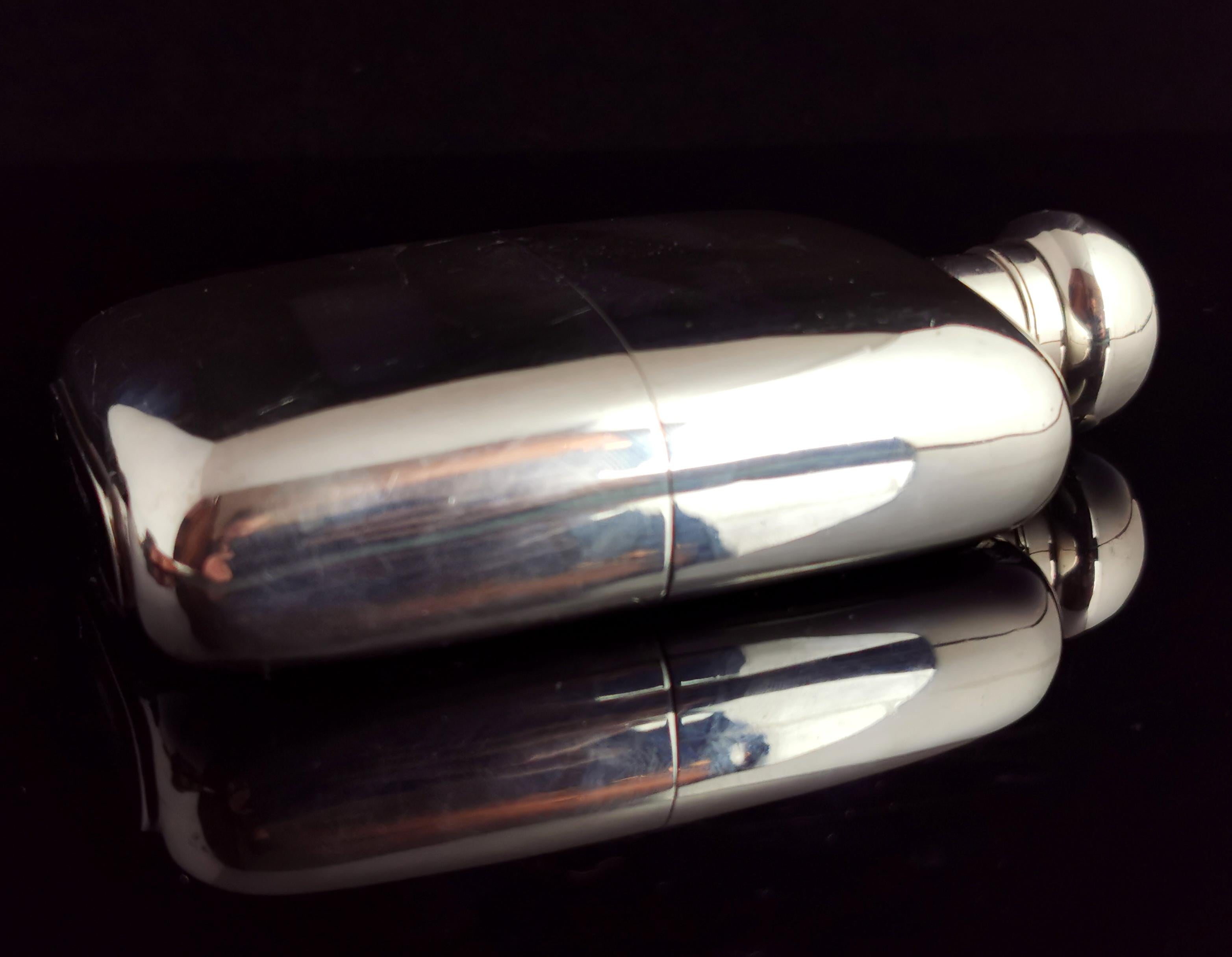 Antique Sterling Silver Hip Flask, Art Deco 11