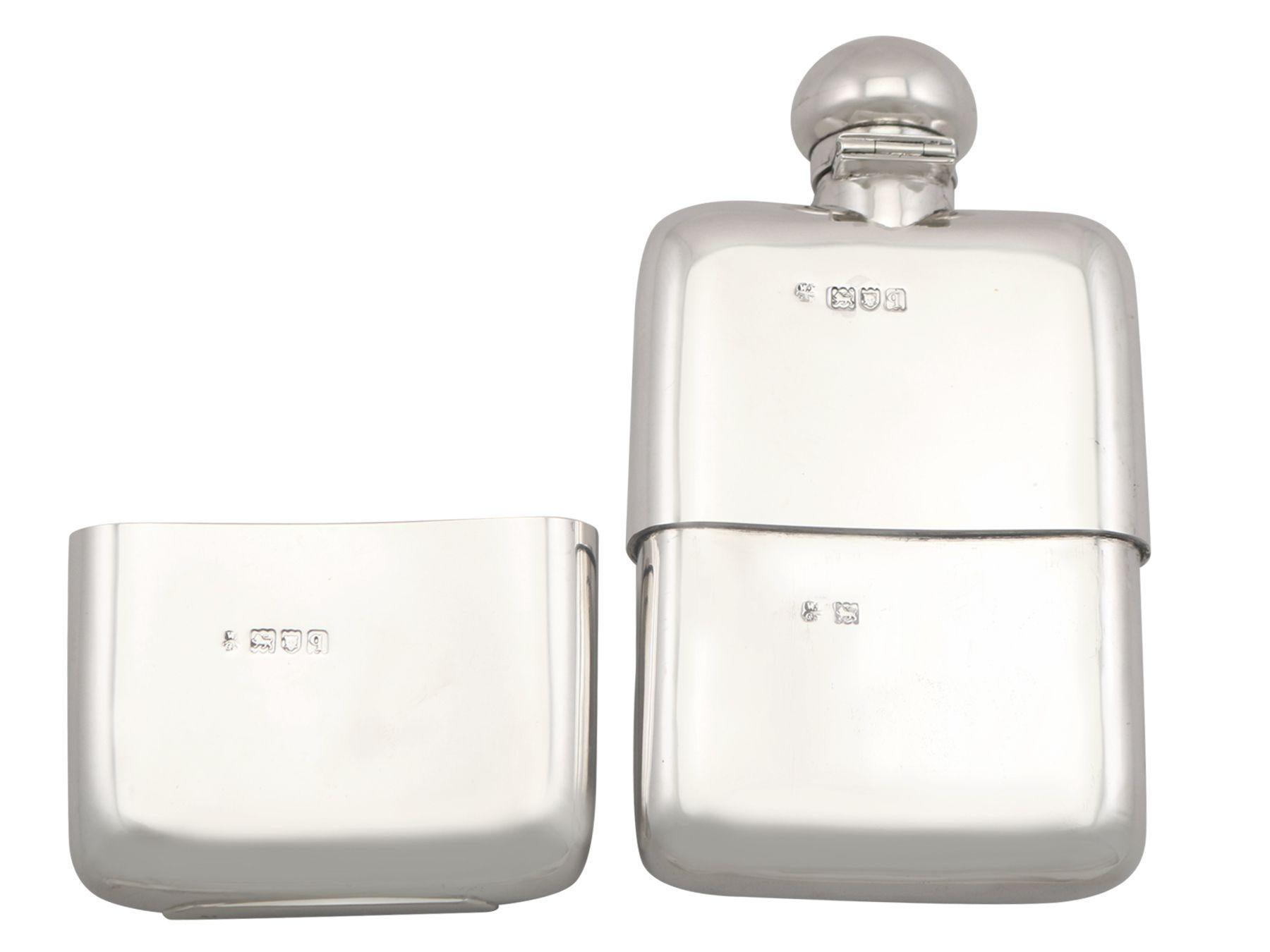 British Antique Sterling Silver Hip Flask - Boxed, 1911