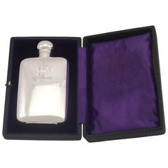 Antique Sterling Silver Hip Flask - Boxed, 1911