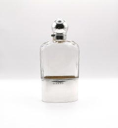 Antica fiaschetta in argento sterling, vittoriana, in vetro