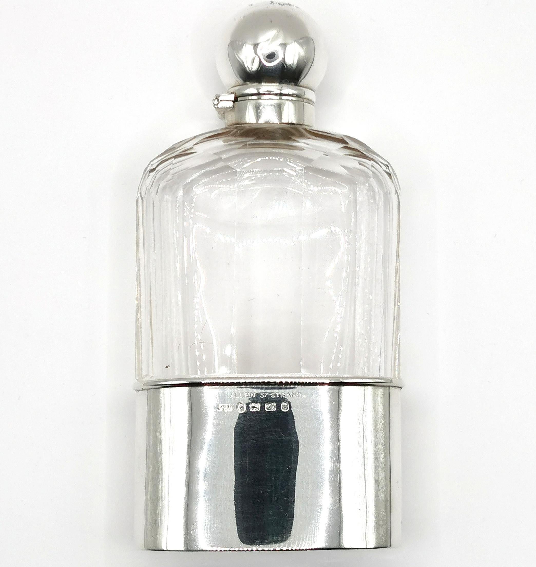Antique Sterling Silver Hip Flask, Victorian, Glass 3