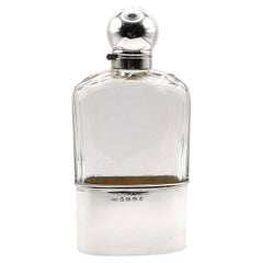 Used Sterling Silver Hip Flask, Victorian, Glass