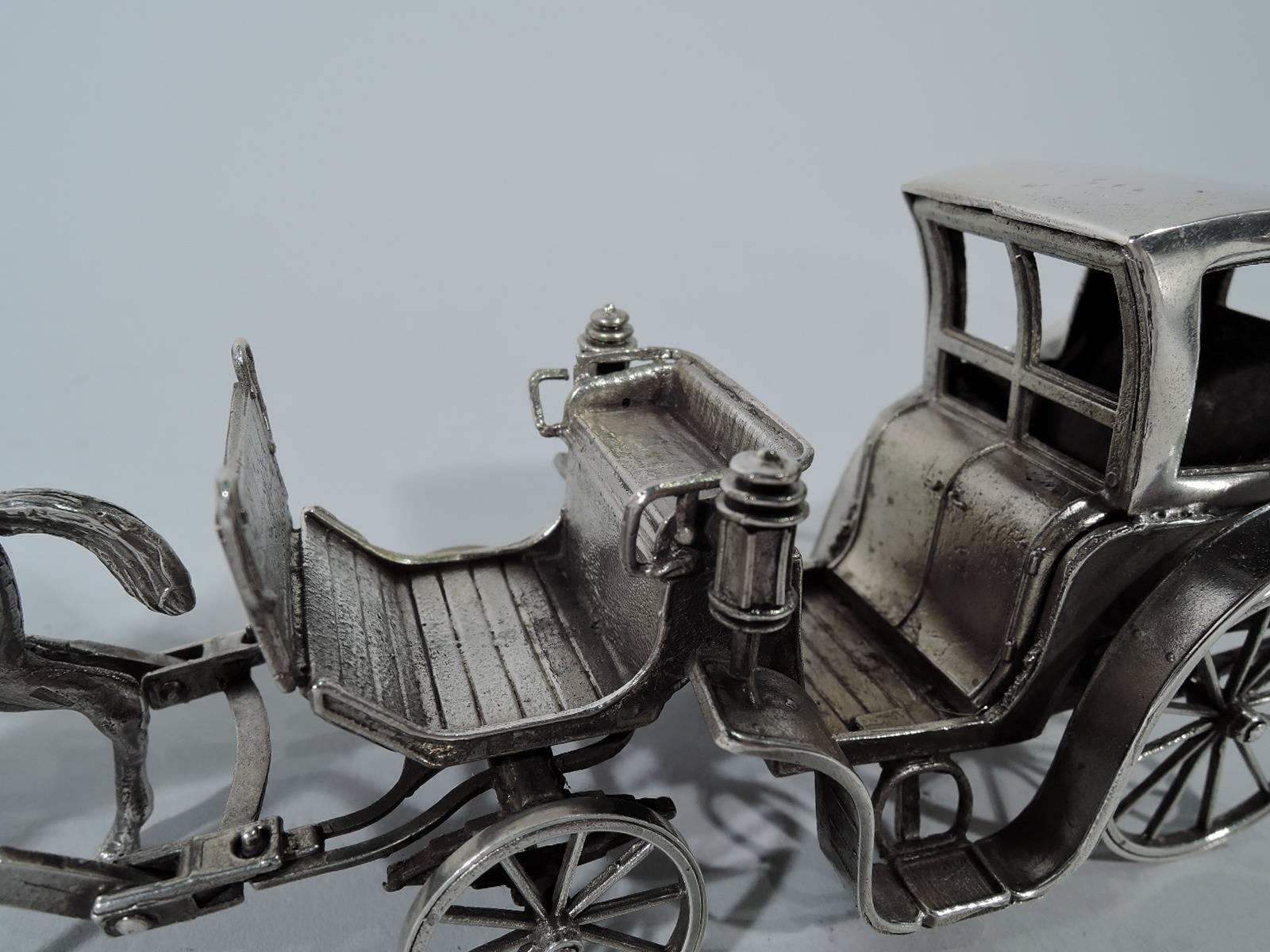 Edwardian Antique Sterling Silver Horse-Drawn Brougham Carriage