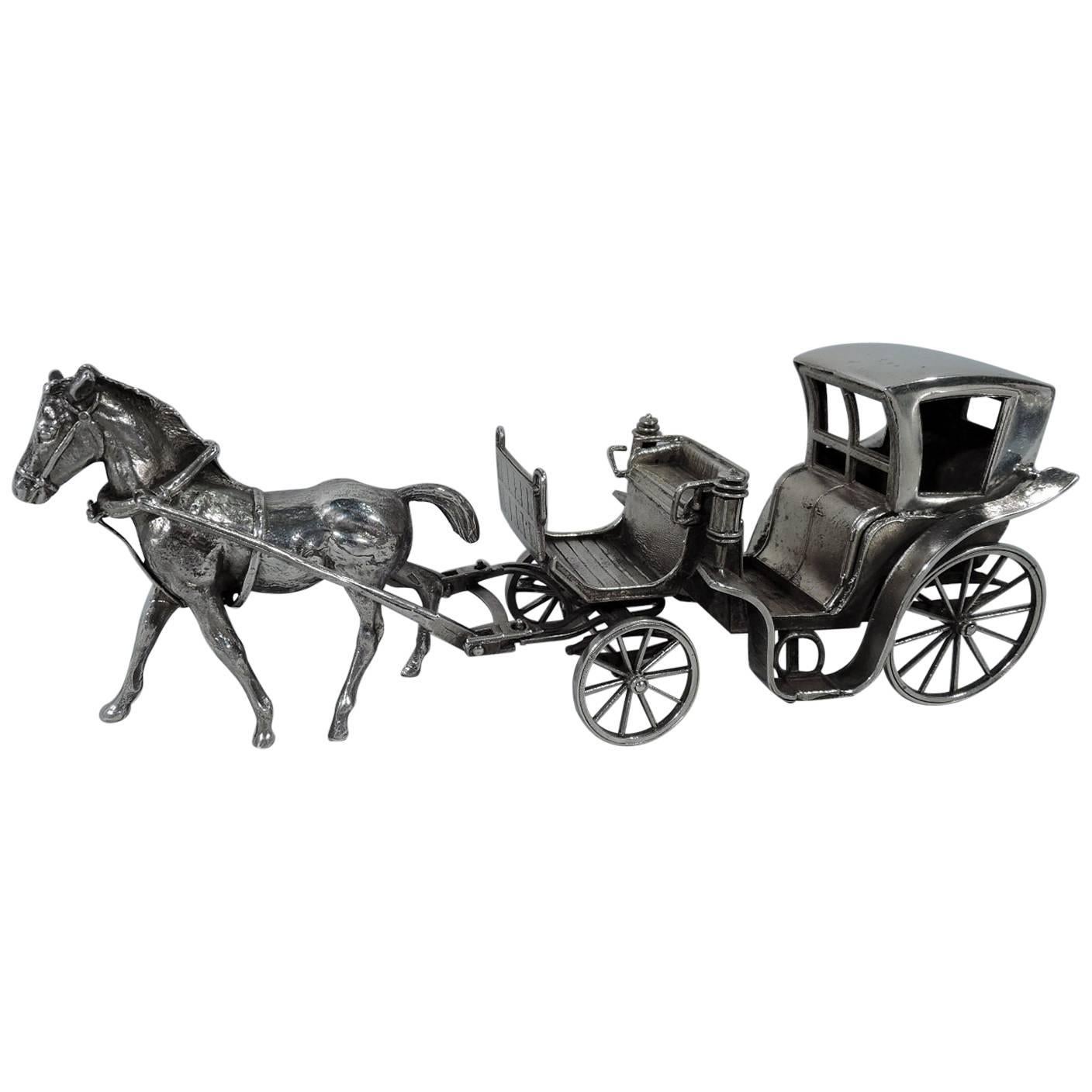 Antique Sterling Silver Horse-Drawn Brougham Carriage