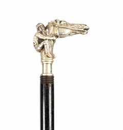 Antique Sterling Silver Horse & Jockey Walking Cane Stick Dated 1924
