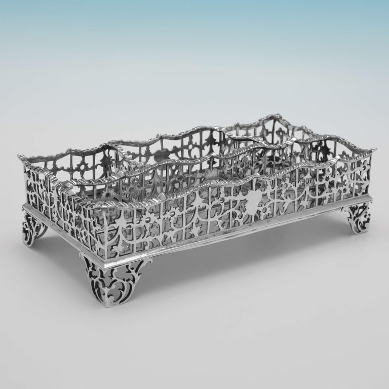 Silver Inkstand Antique Sterling Silver Inkstand, London 1901, Gallery Border For Sale ...