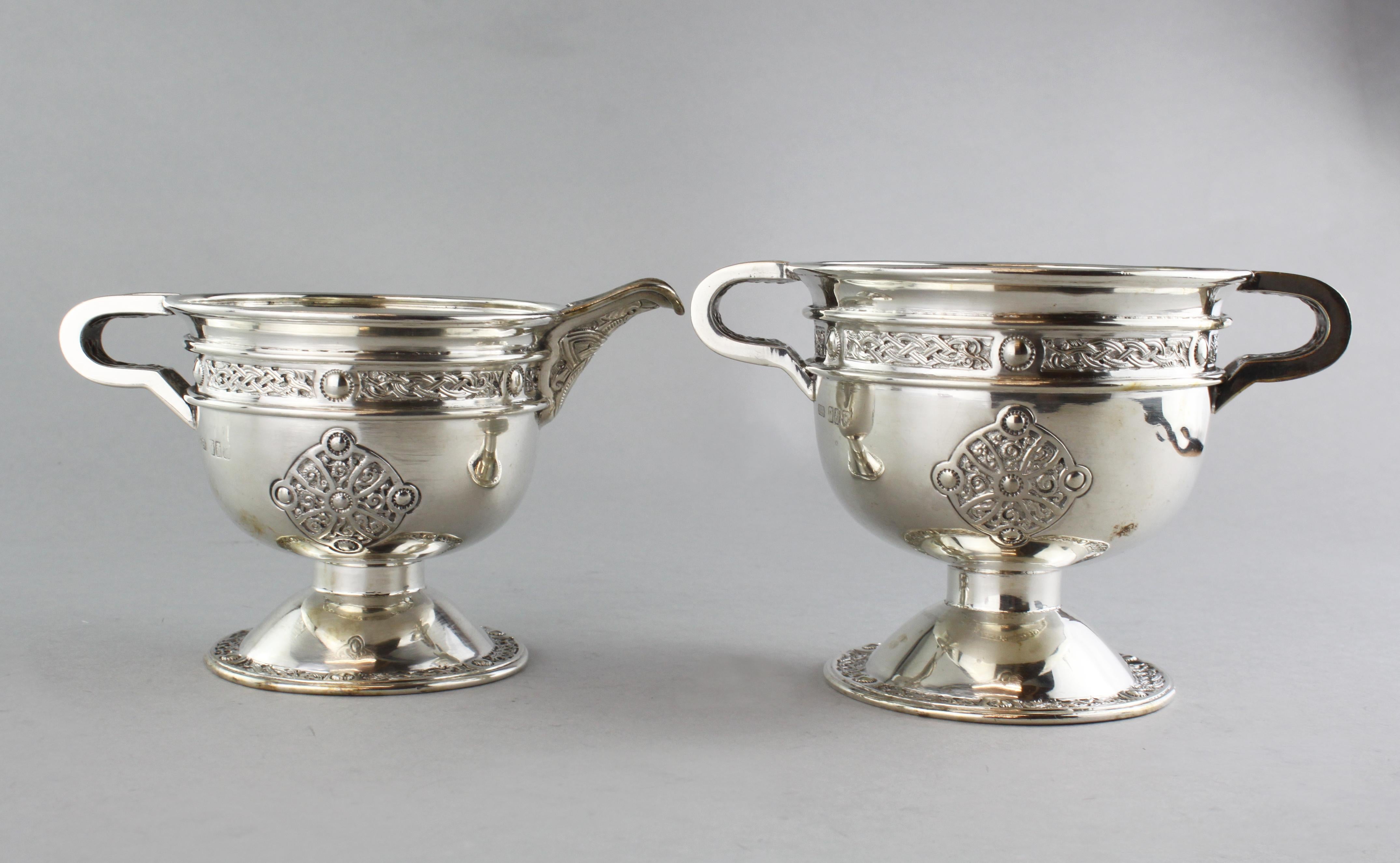 Antique Sterling Silver Irish Three-Piece Tea Service Set, Dublin 1917, Hopkin 8