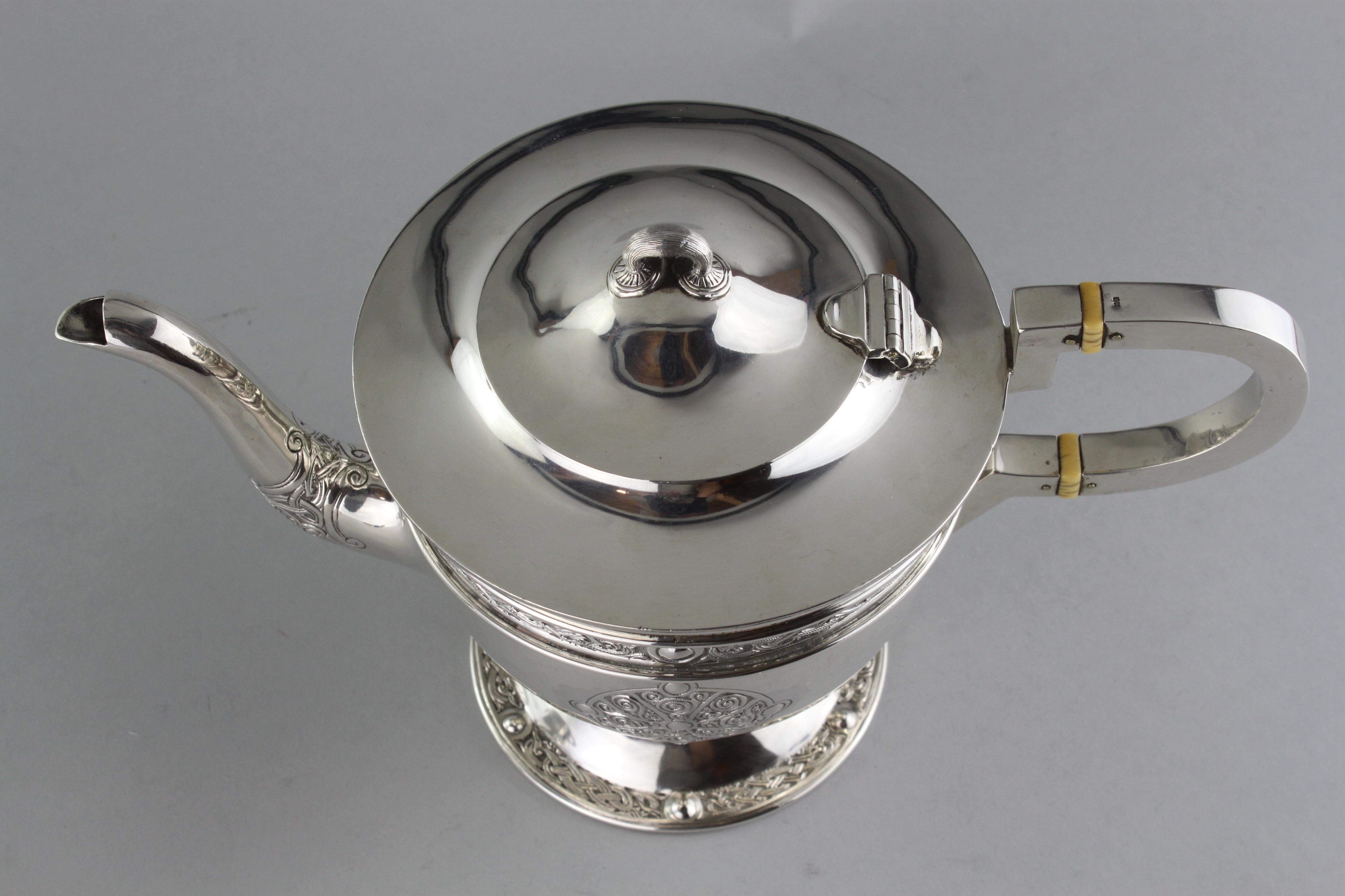 Antique Sterling Silver Irish Three-Piece Tea Service Set, Dublin 1917, Hopkin 1