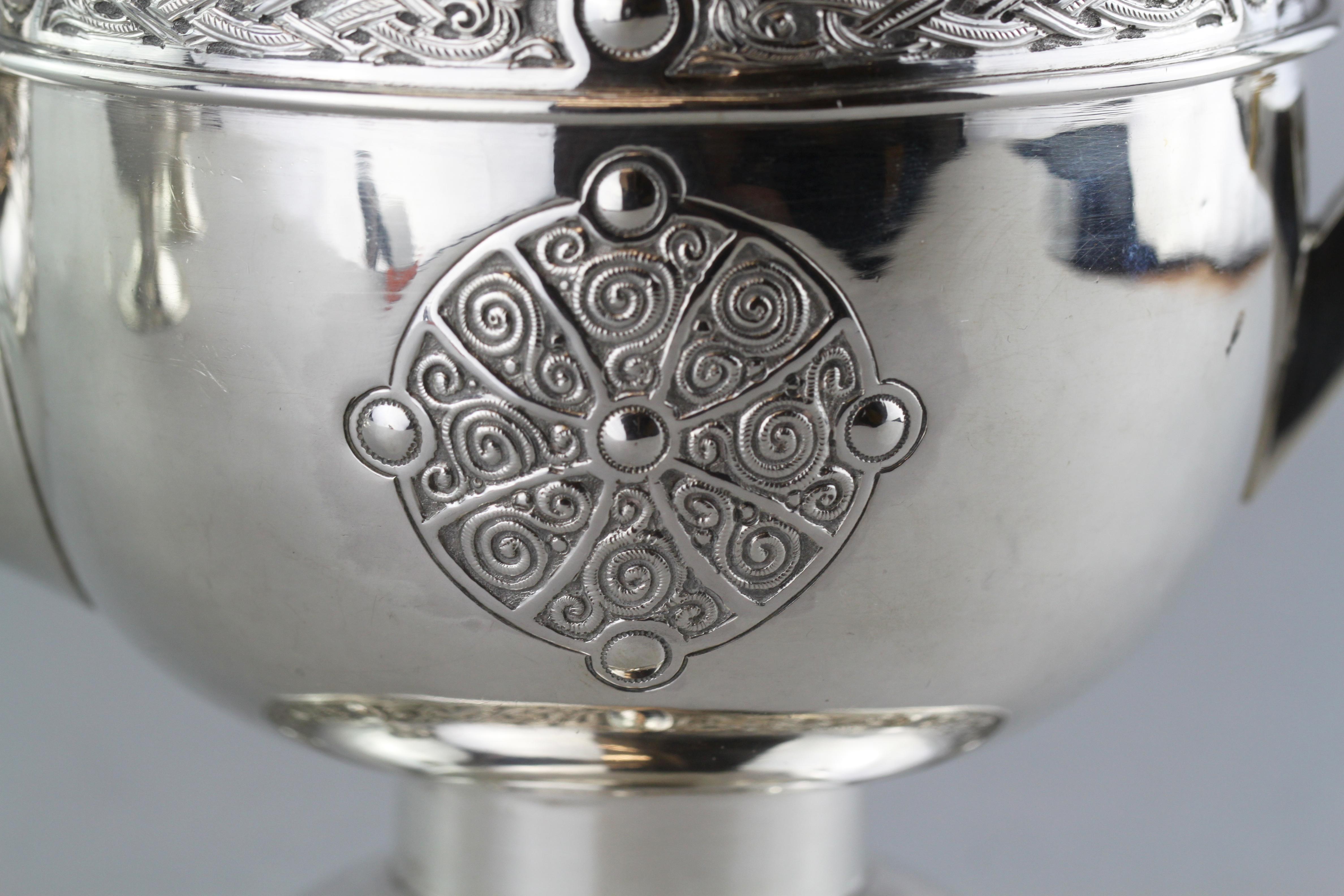 Antique Sterling Silver Irish Three-Piece Tea Service Set, Dublin 1917, Hopkin 4