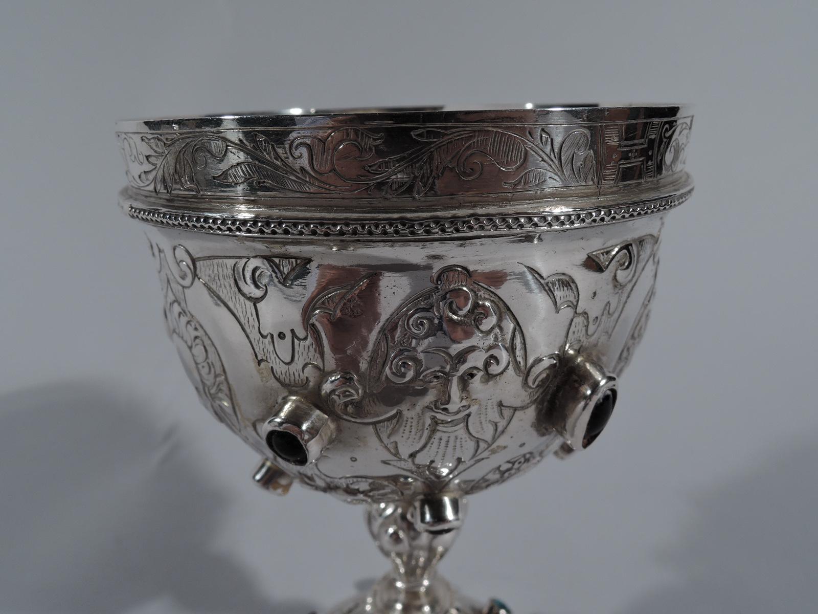 Victorian Antique Sterling Silver Jeweled Goblet with English Import Marks