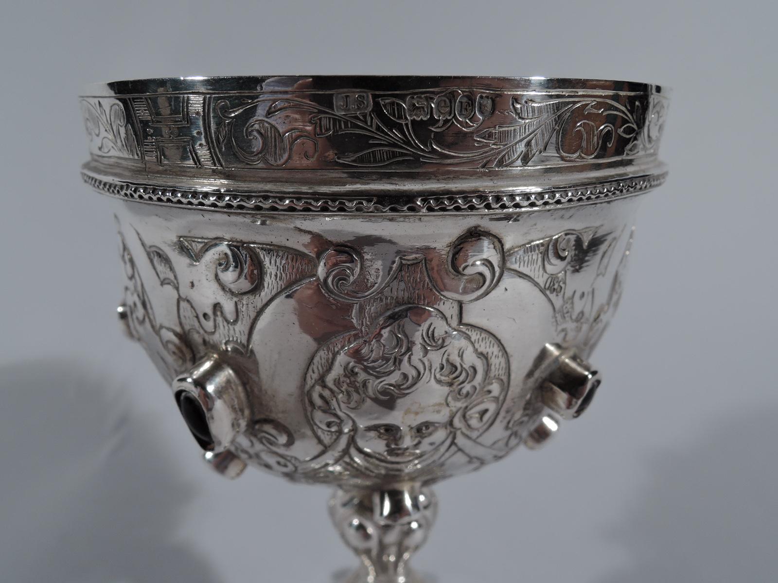 European Antique Sterling Silver Jeweled Goblet with English Import Marks