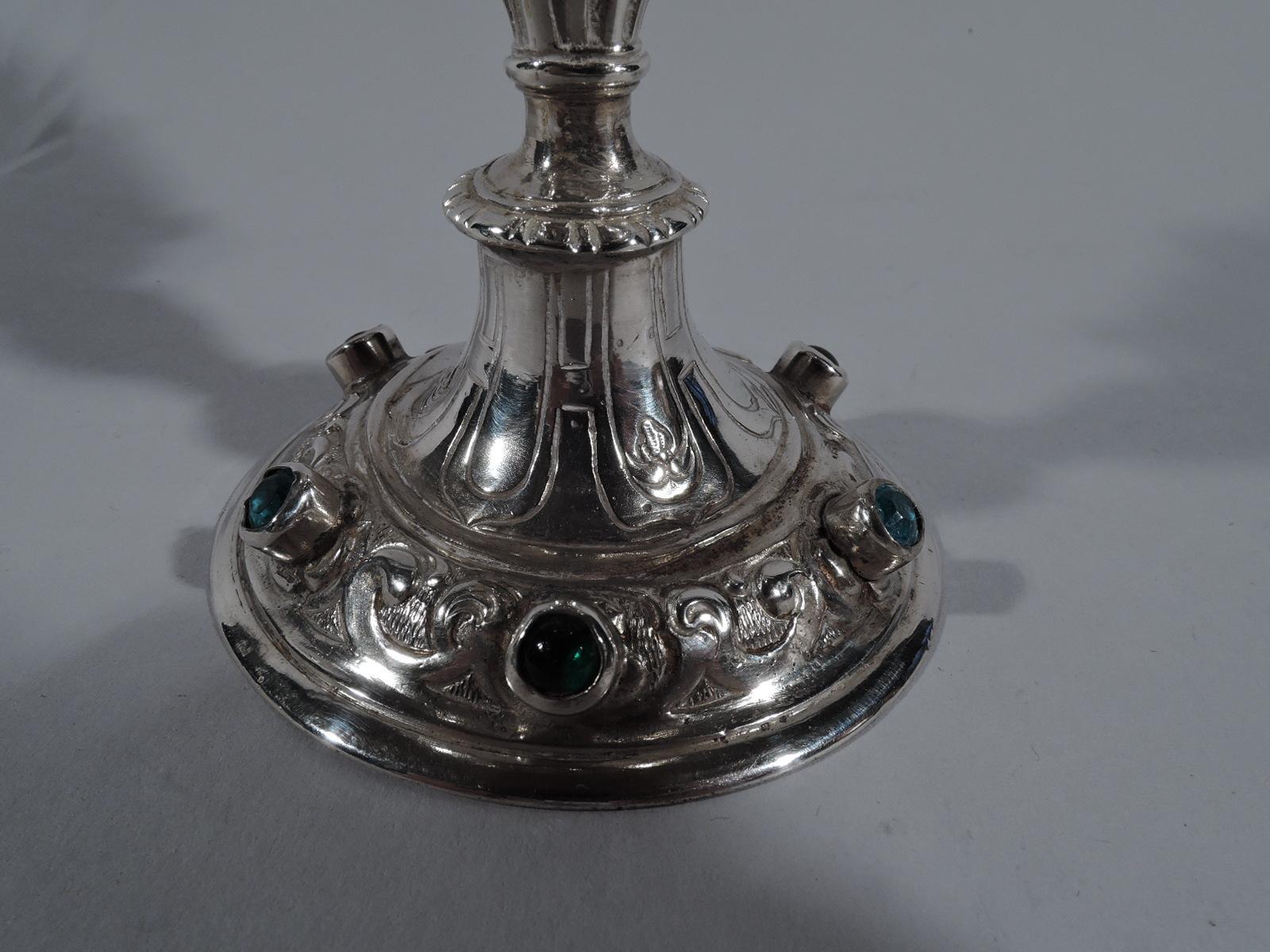 Early 20th Century Antique Sterling Silver Jeweled Goblet with English Import Marks