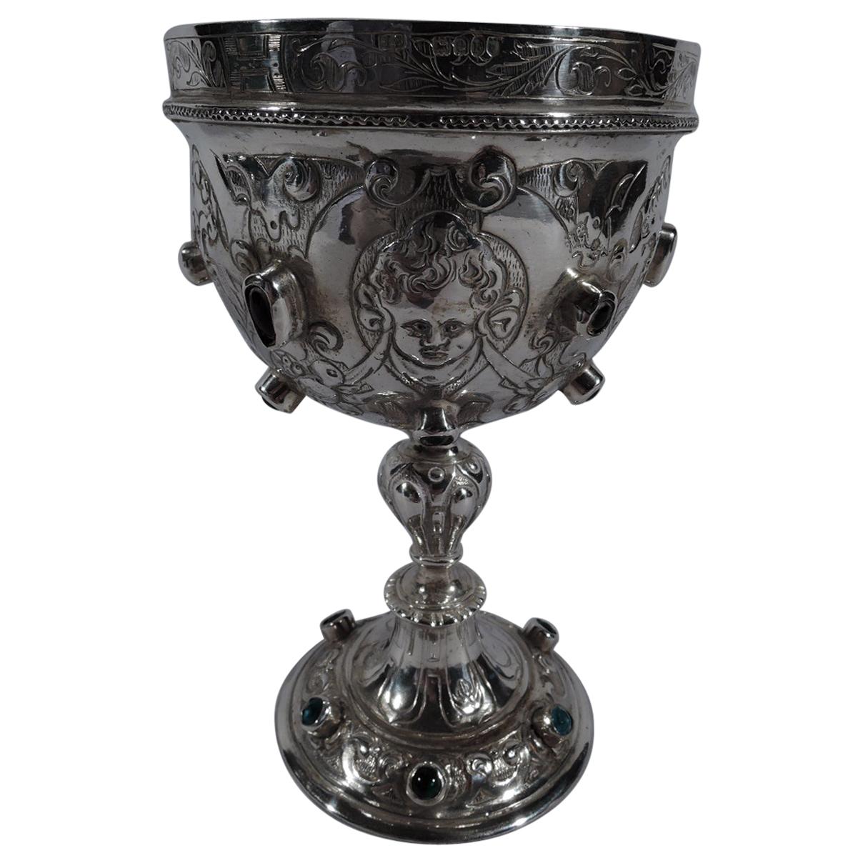 Antique Sterling Silver Jeweled Goblet with English Import Marks