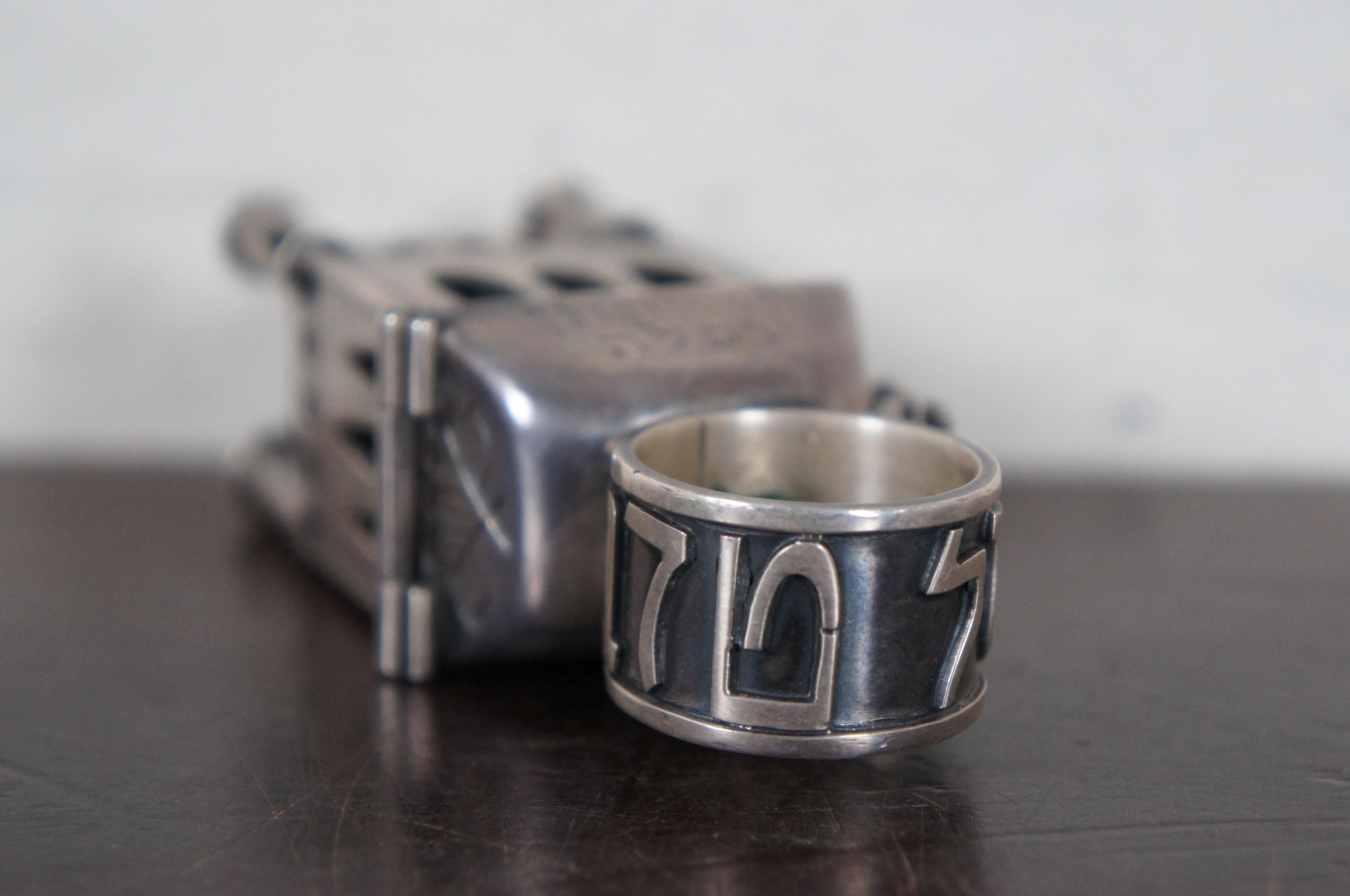 Antique Sterling Silver Judaica Marriage Wedding Prayer Ring Jewish Besamim Box 5