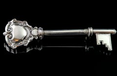 Antique sterling silver key brooch, presentation key
