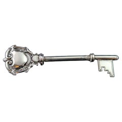 Antique sterling silver key brooch, presentation key