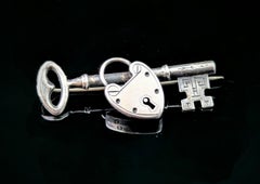Antique sterling silver key to my heart brooch
