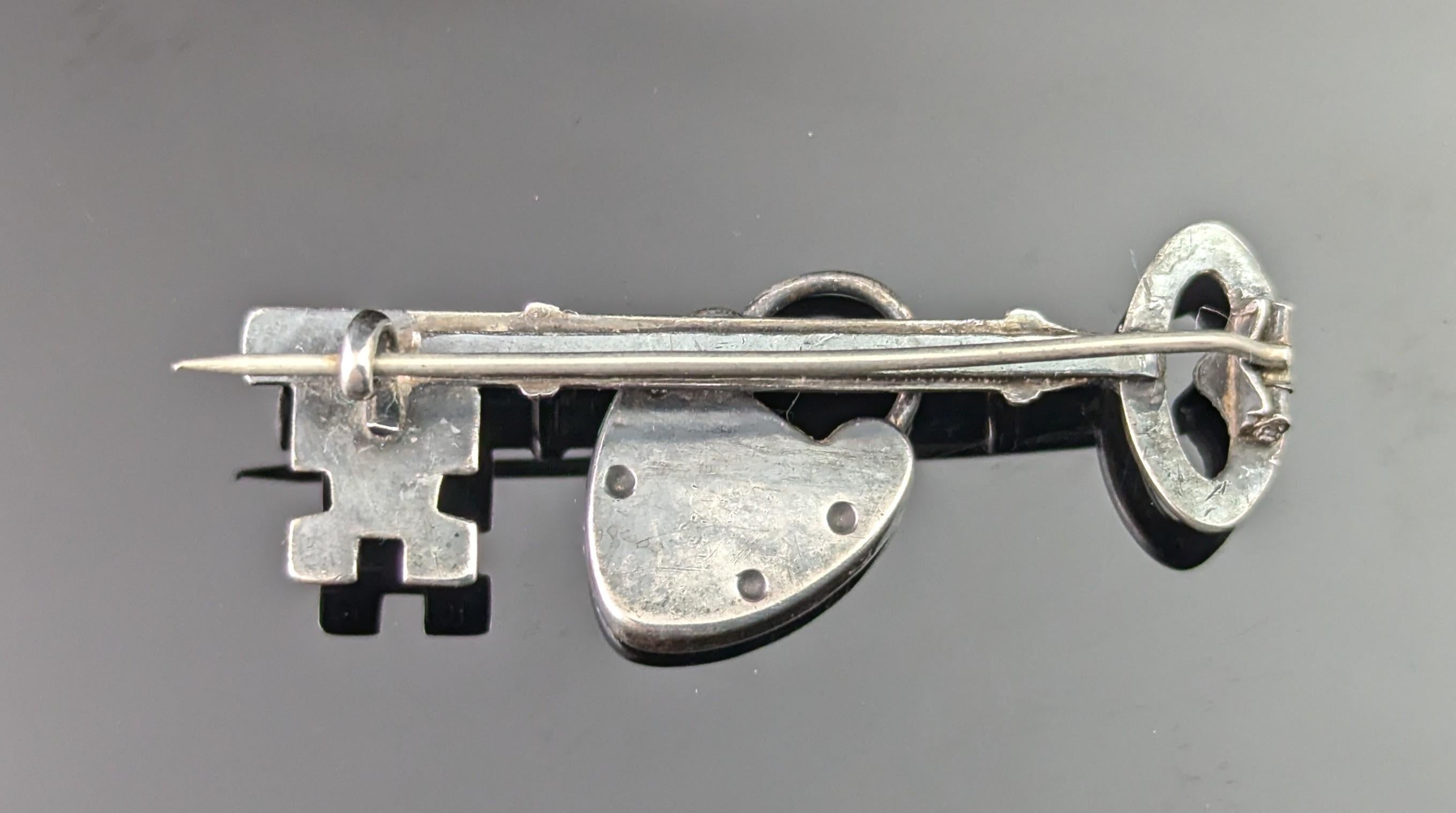 Broche ancienne clé de mon cœur en argent sterling en vente 2