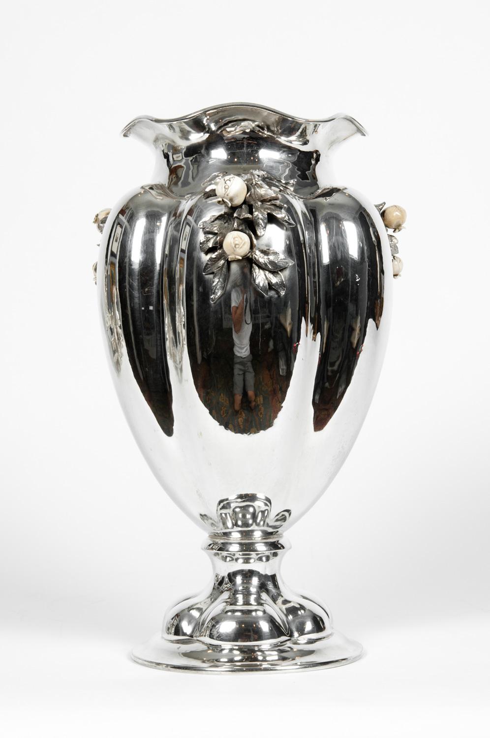 Grand vase de centre de table / vase à fleurs en argent sterling ancien 1