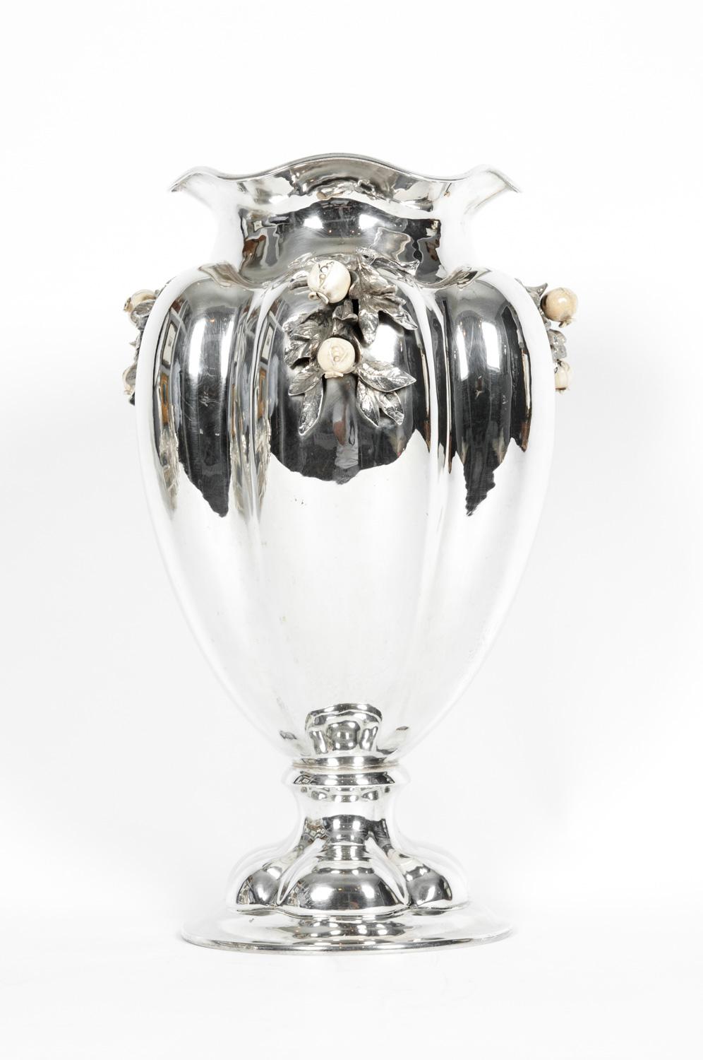 Grand vase de centre de table / vase à fleurs en argent sterling ancien 3