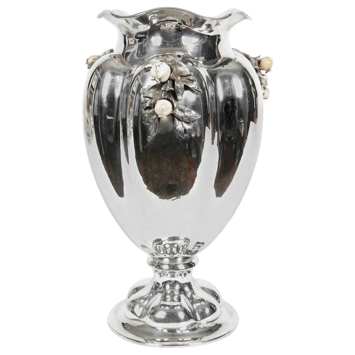Grand vase de centre de table / vase à fleurs en argent sterling ancien