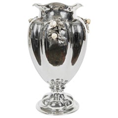 Grand vase de centre de table / vase à fleurs en argent sterling ancien