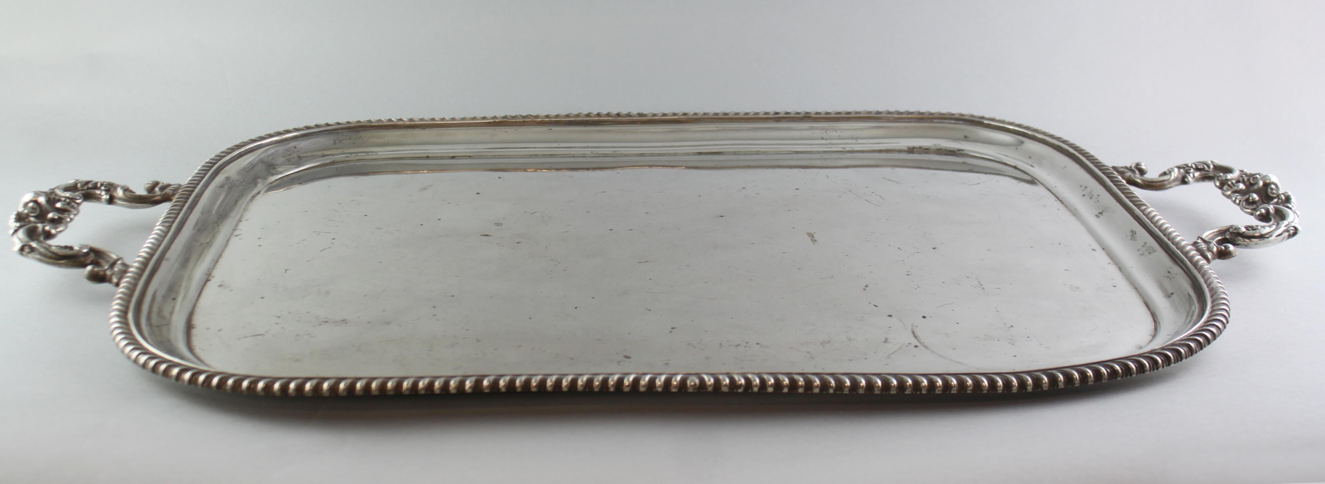 British Antique Sterling Silver Large Serving Tray, Chester 1912, Barker Brothers