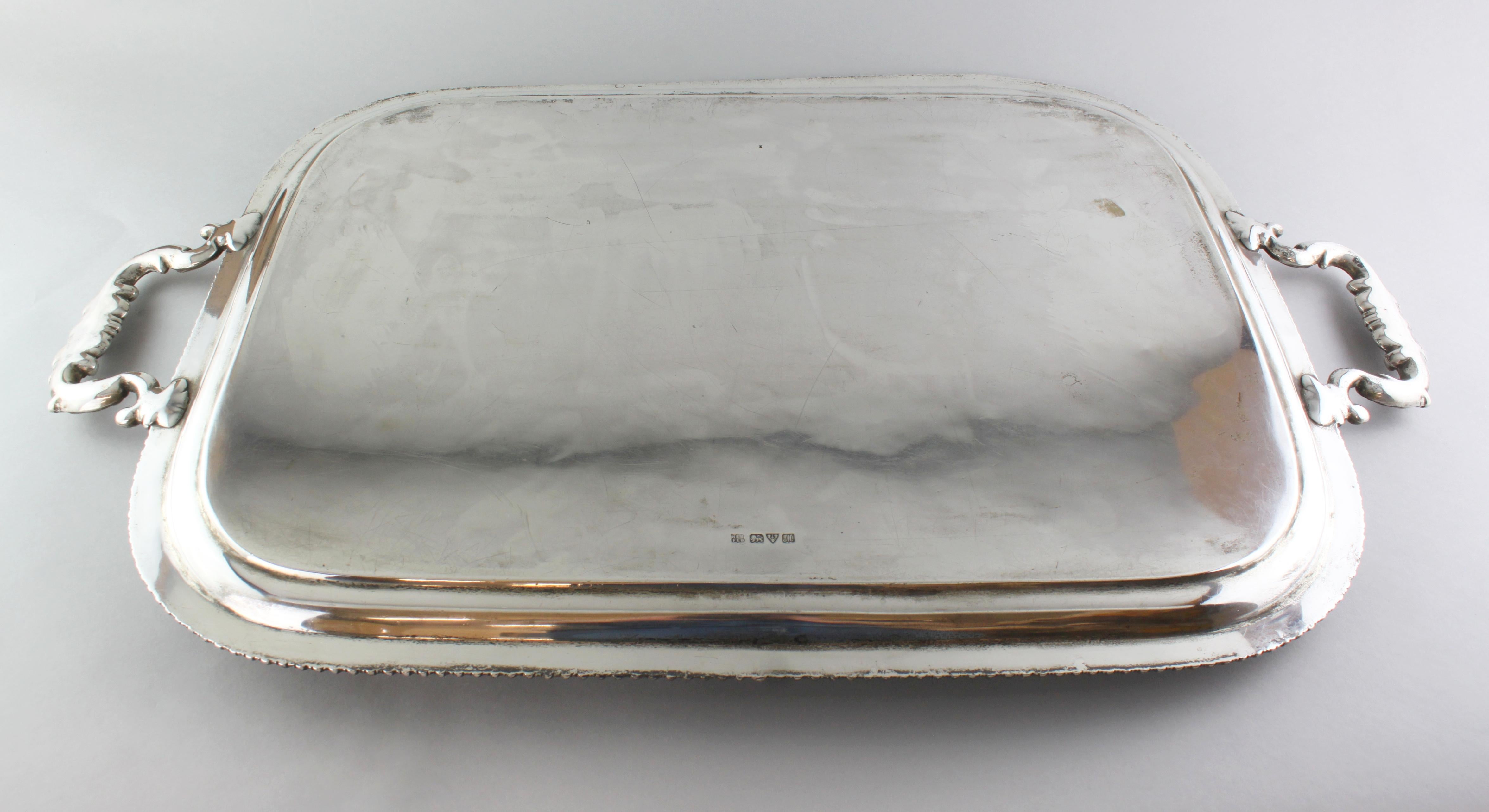 Antique Sterling Silver Large Serving Tray, Chester 1912, Barker Brothers In Good Condition In Braintree, GB