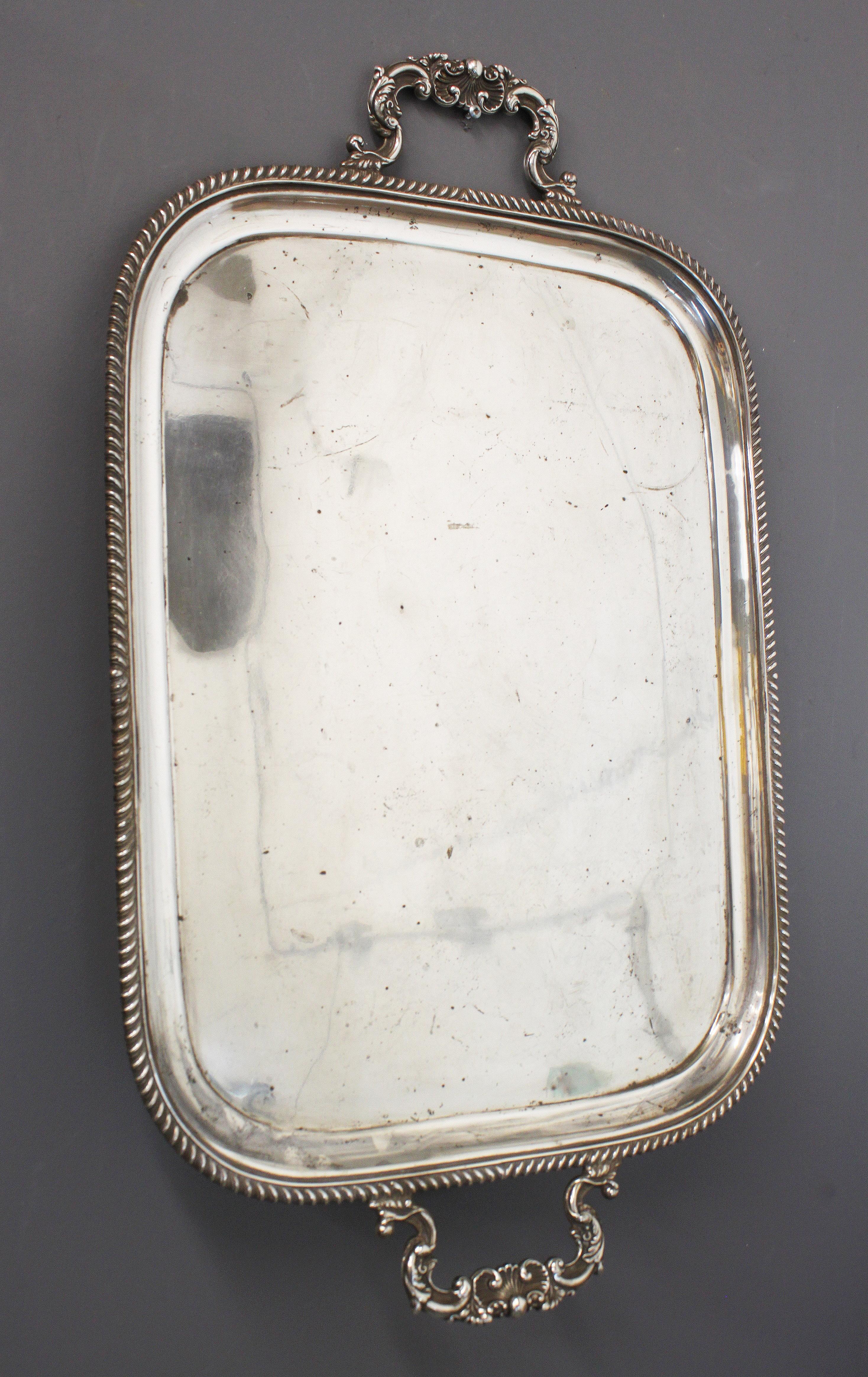 Antique Sterling Silver Large Serving Tray, Chester 1912, Barker Brothers 1