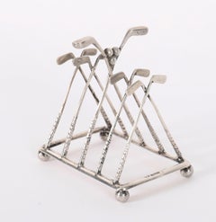 Antique Sterling Silver Letter Toast Rack Crossed Golf Clubs 20th Century