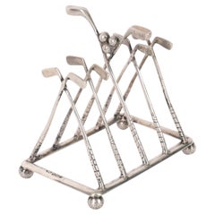 Antique Sterling Silver Letter Toast Rack Crossed Golf Clubs 20th Century