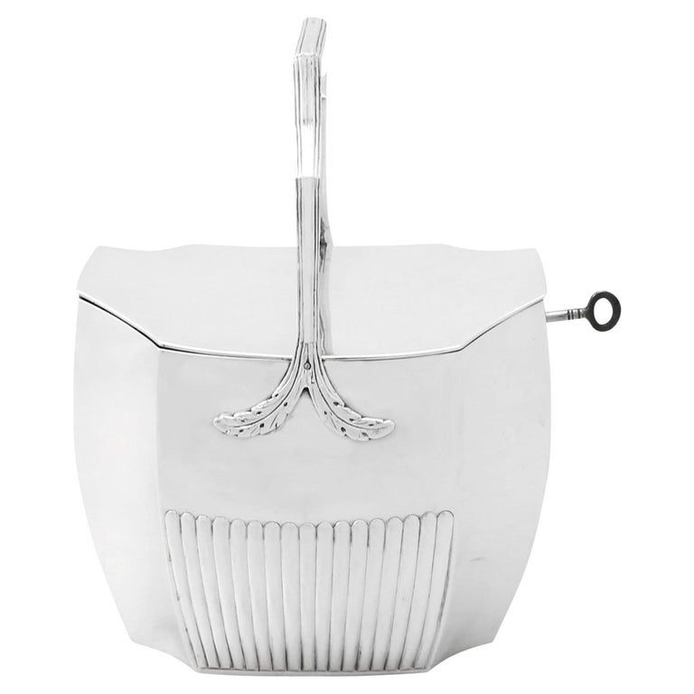 Antique Sterling Silver Locking Double Cover Tea Caddy For Sale at 1stDibs