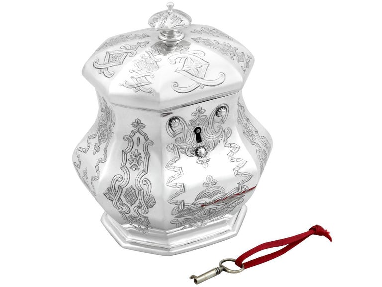 Antique Sterling Silver Locking Tea Caddy, '1850' For Sale at 1stDibs