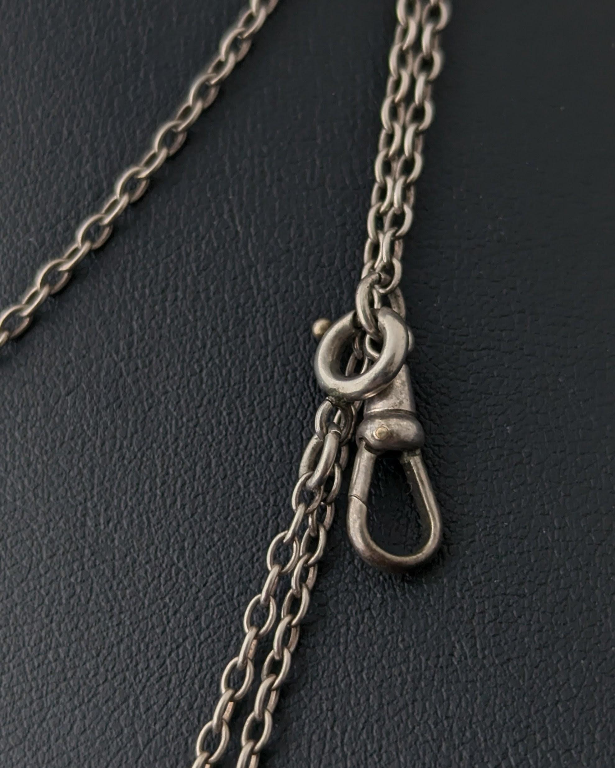 Collier ancien en argent sterling à longue chaîne, garde, chaîne à manchon en vente 6