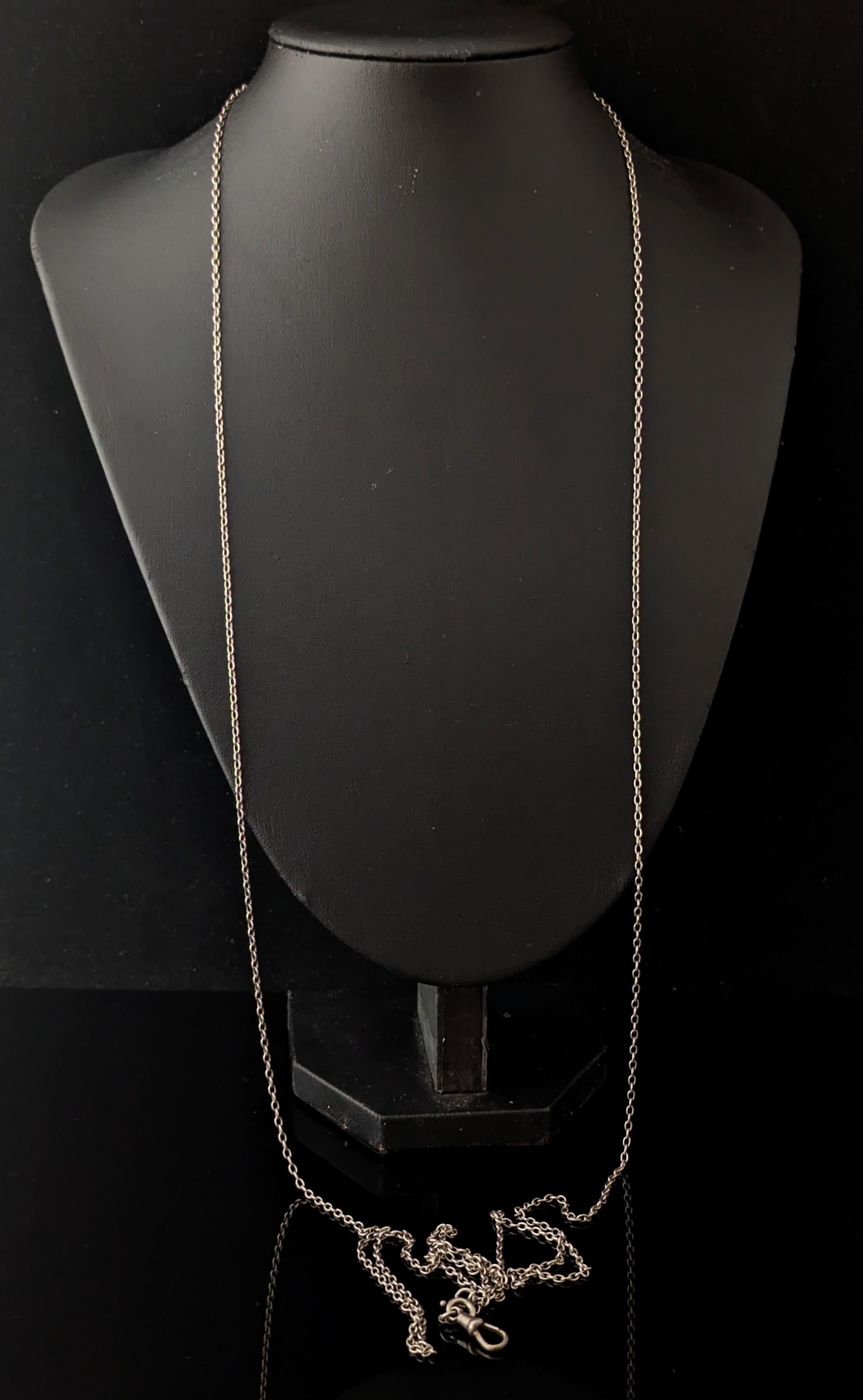 Collier ancien en argent sterling à longue chaîne, garde, chaîne à manchon en vente 2