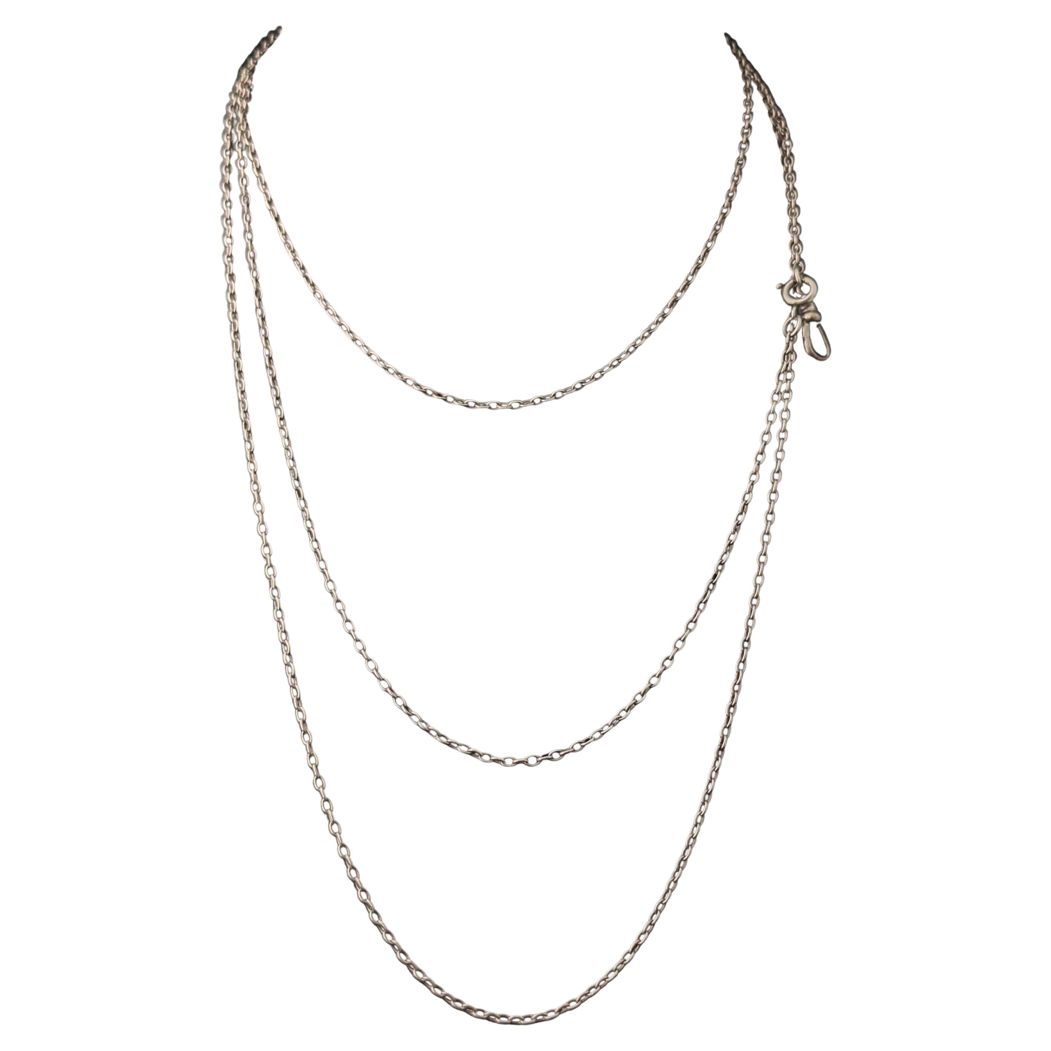 Collana a catena lunga in argento Sterling antico, Guardia, catena a manicotto