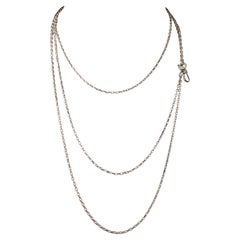 Collier ancien en argent sterling à longue chaîne, garde, chaîne à manchon