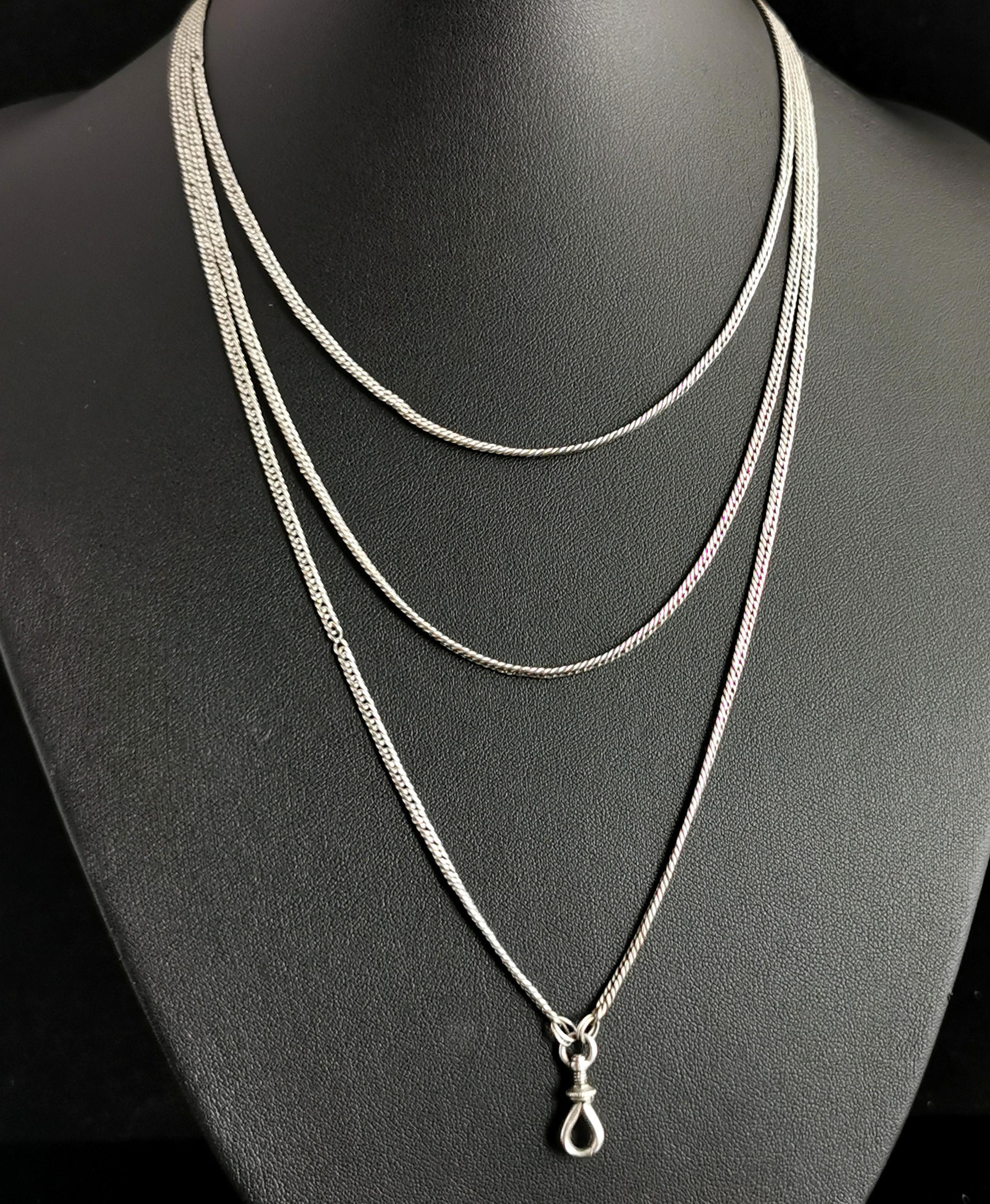Antique Sterling Silver Longuard Chain Necklace, Muff Chain, Edwardian 6
