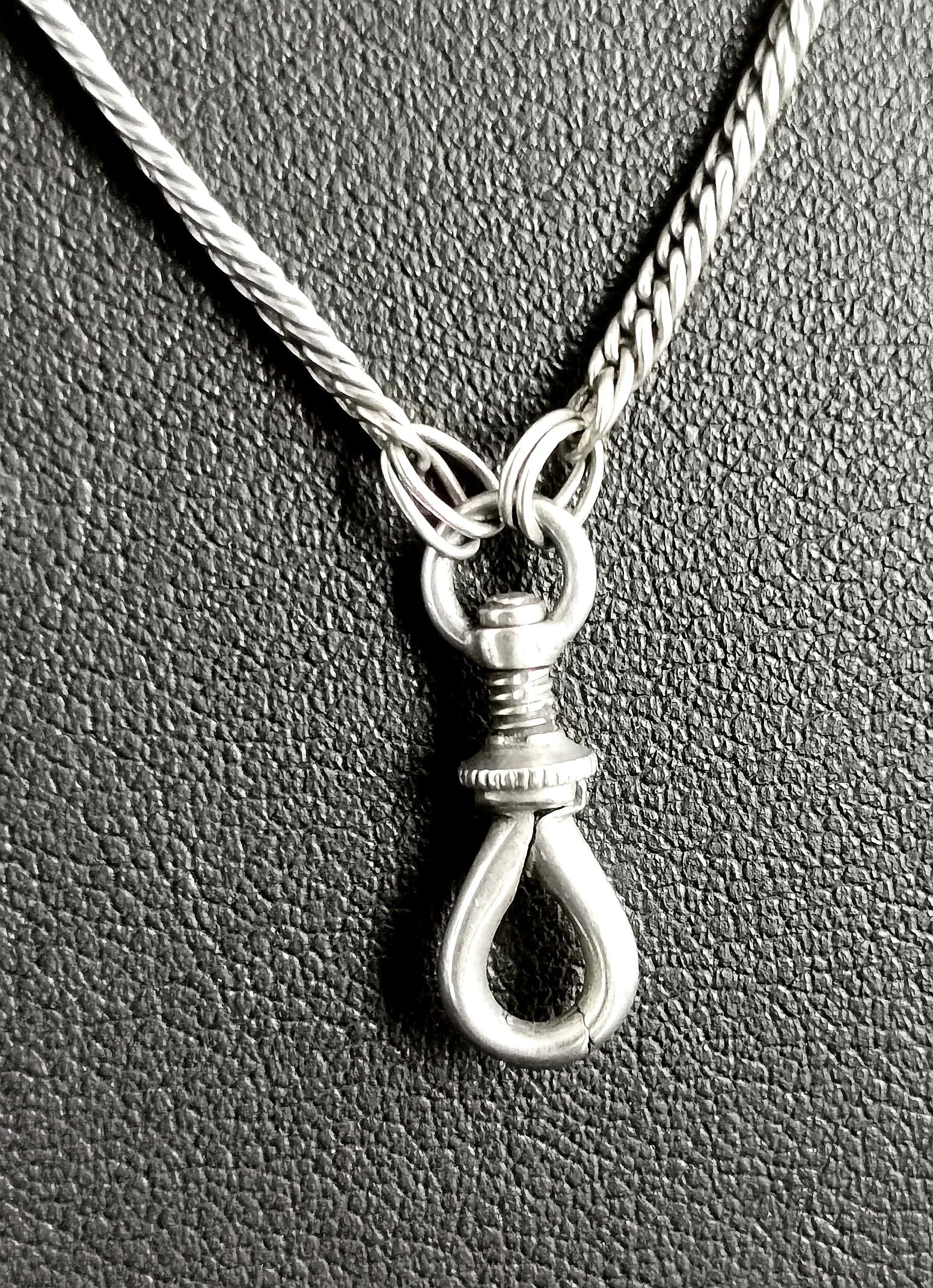 Women's or Men's Antique Sterling Silver Longuard Chain Necklace, Muff Chain, Edwardian