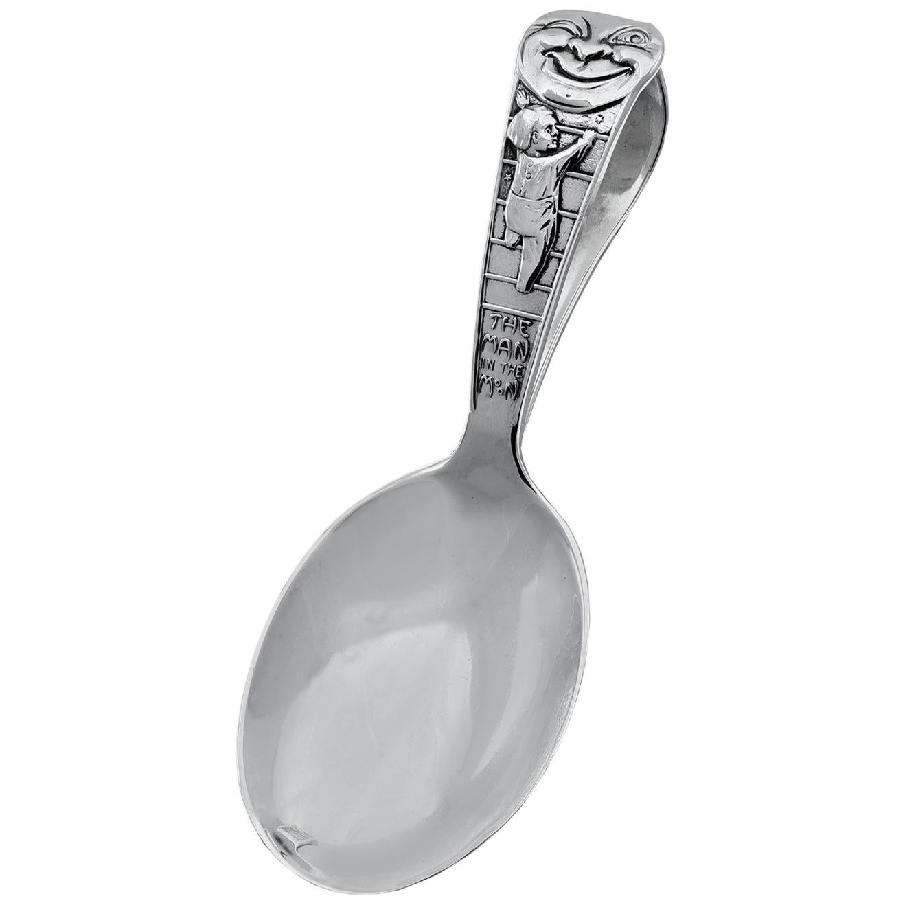 Antique Sterling Silver Man in the Moon Baby Spoon