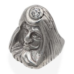 Antique Sterling Silver Man With Turban .29ct Old European Diamond Ring