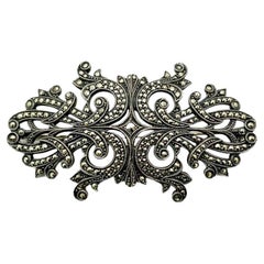 Antique Sterling Silver & Marcasite Panel Brooch 1920s