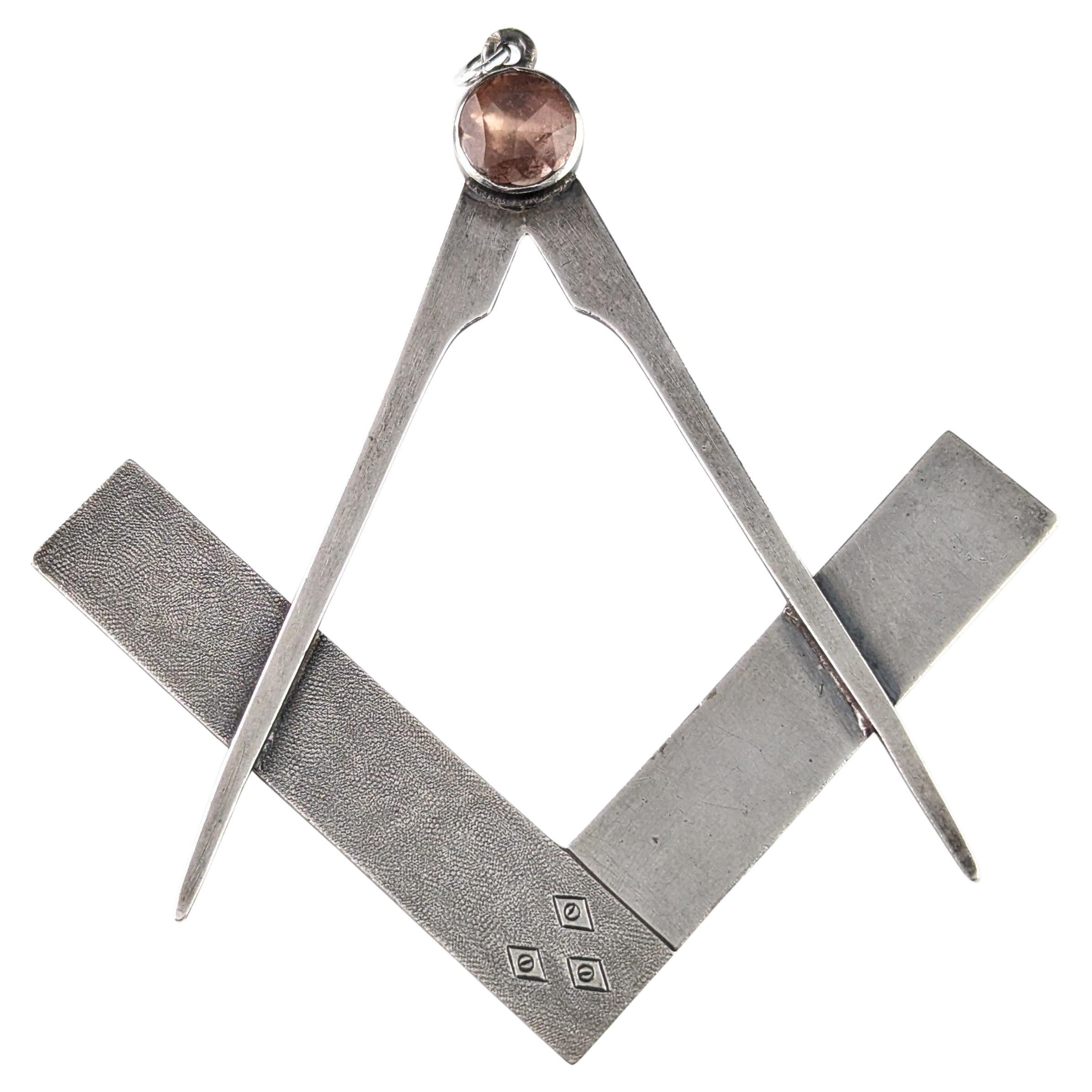 Antique Sterling silver Masonic pendant, large, Victorian