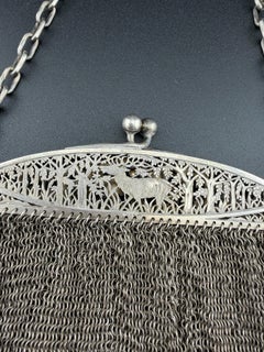 Antique Sterling Silver Mesh Bag With Deer Design