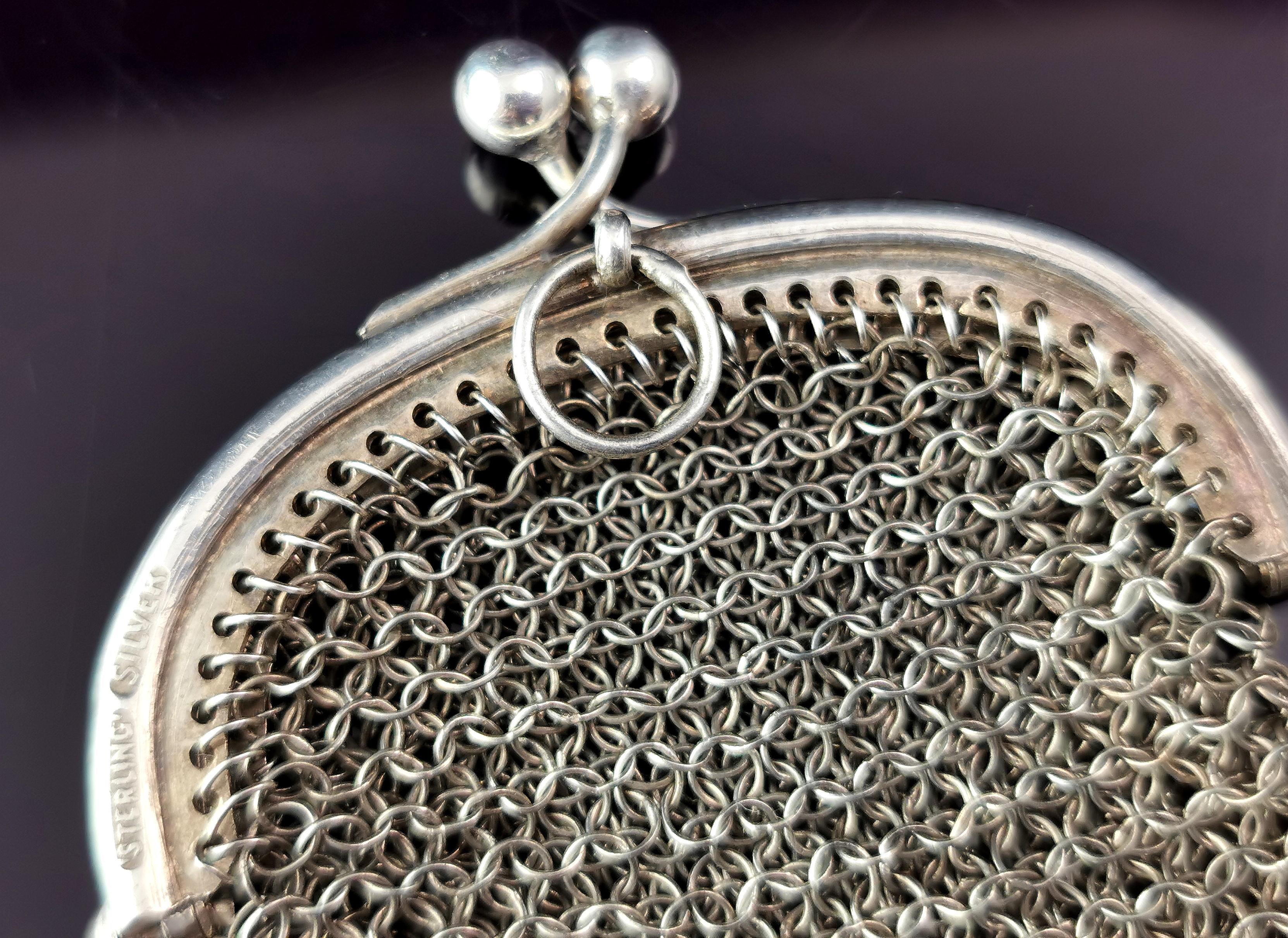 Antique sterling silver mesh coin purse  1