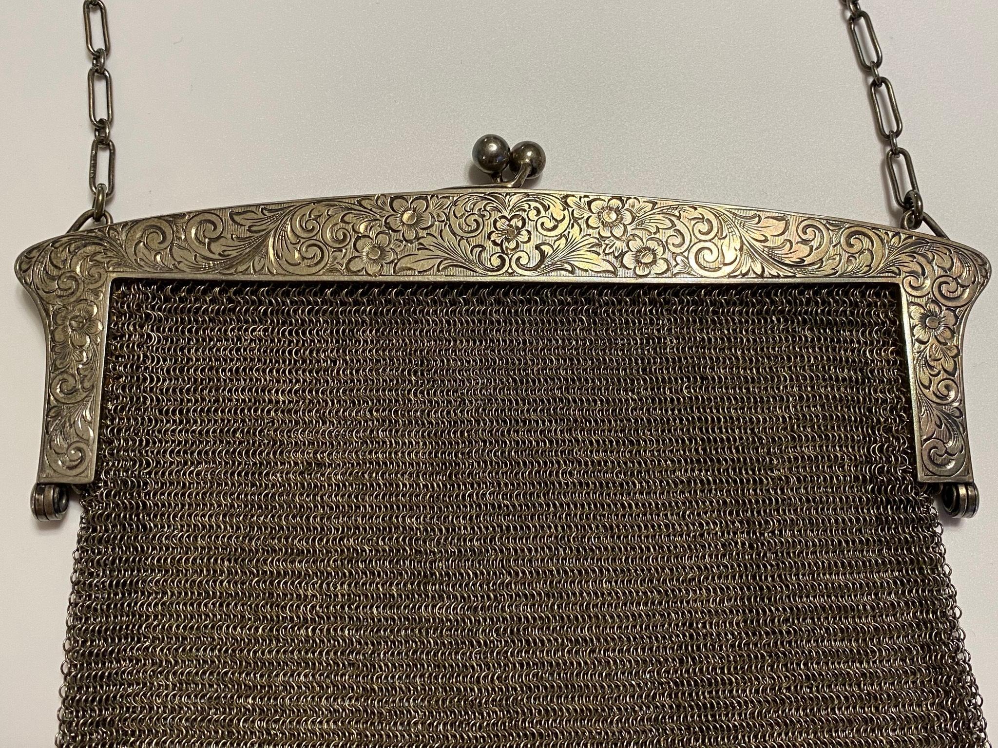 Edwardian Sterling Silver Mesh Handbag Purse Clutch. Marked: STERLING, L.S. Approx. size: 6.5