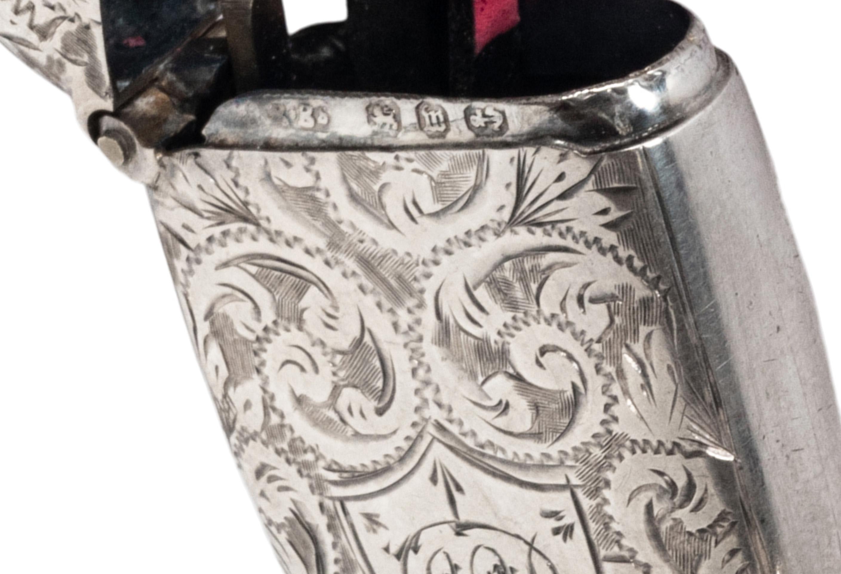 Antique Sterling Silver Miniature Engraved Vesta Match Case Birmingham 1886 For Sale 5