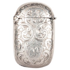 Antique Sterling Silver Miniature Engraved Vesta Match Case Birmingham 1886