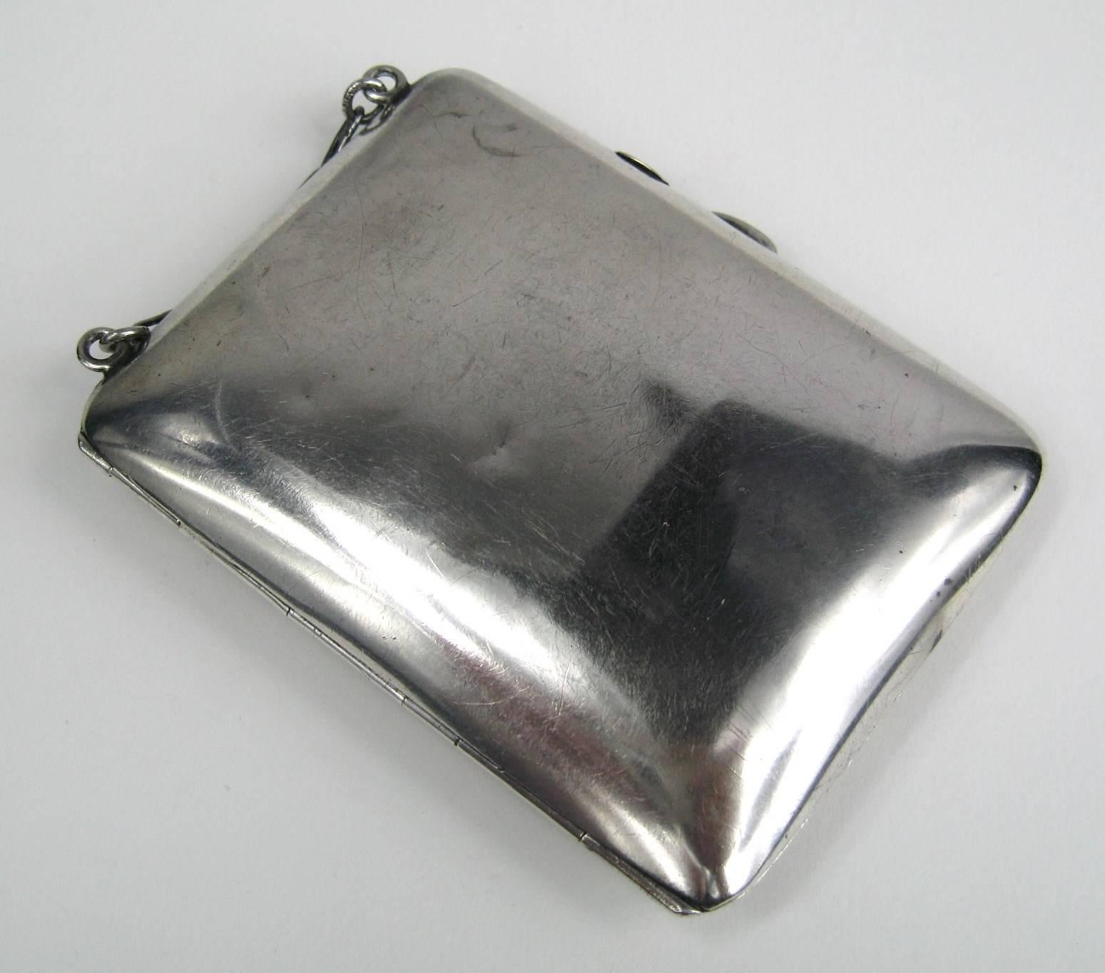 Antique Sterling Silver Mirror Card Coin Purse Compact Case nécessaire In Good Condition In Wallkill, NY